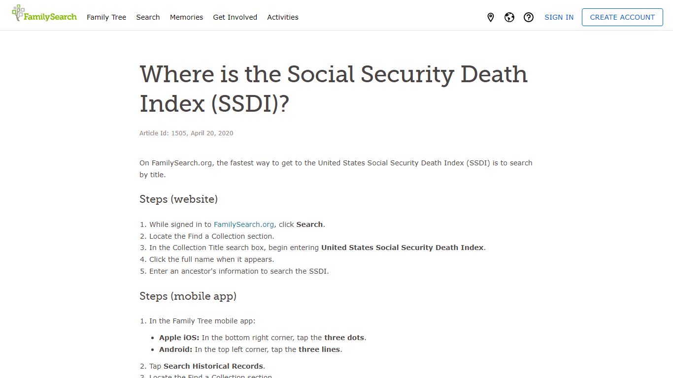 Find the Social Security Death Index • FamilySearch
